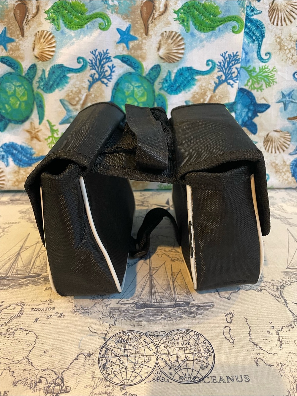 Black Bicycle Handlebar / Frame Bag – Dual Storage Pouches with Reflective Strip